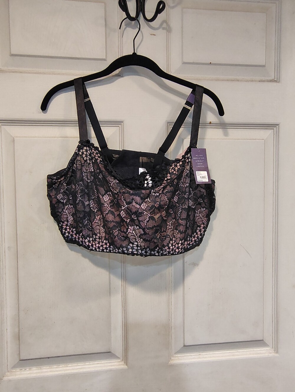NWT Cacique Size 44G Black/Pink Lace Balconette